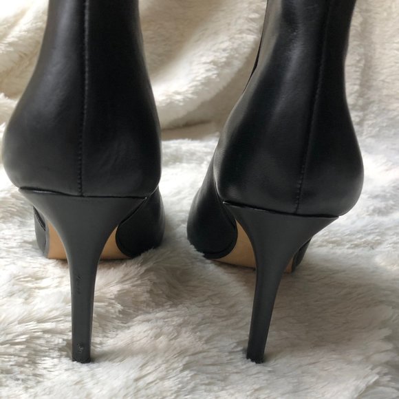 black leather stiletto ankle booties